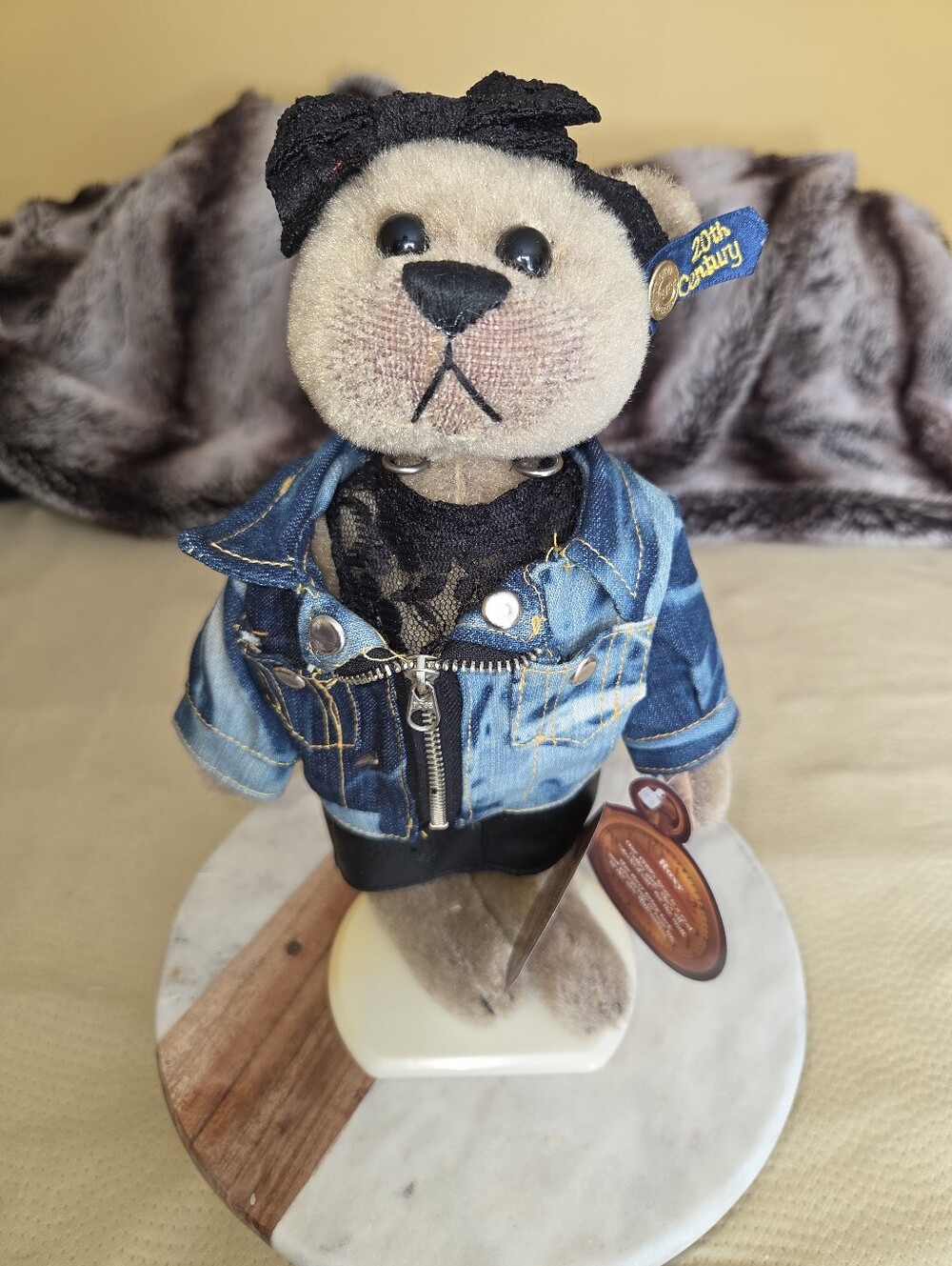 Brass Button Bears 80's edition Cutie in Denim Jacket with 20th Century Tag
